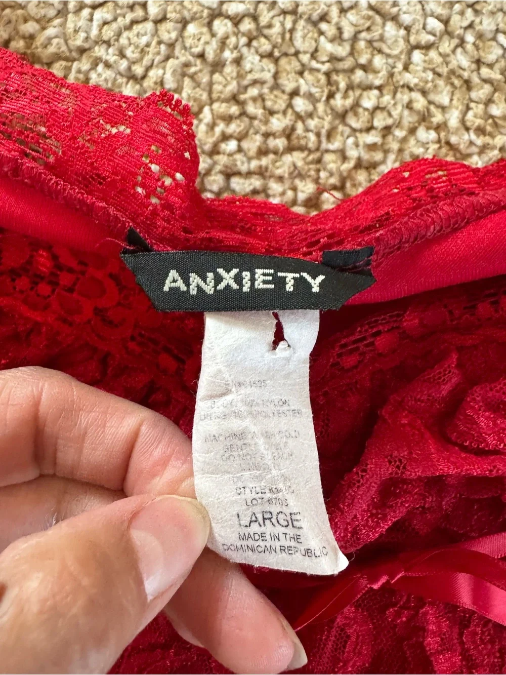 Anxiety Red Lace Camisole Babydoll Top Size Large